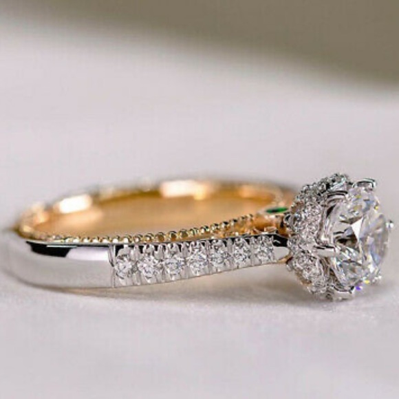 Two Tone 18k gold Plated/sterling silver Luxury Round Cut Women  Sz 6-10 - Picture 3 of 5